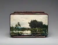 Earthenware jardiniere with Impressionist (or Corot-esque) landscape by Emile Justin Merlot
