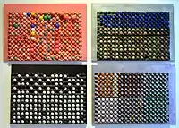 Untitled (2004-2005), mixed media, ping pong balls, paper, 4 pcs 69 x 100 cm