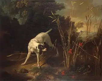 Dog Pointing a Partridge (1725), 129 x 162 cm. Hermitage Museum