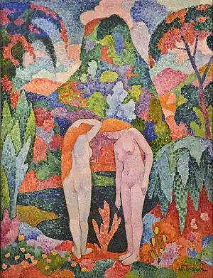 Jean Metzinger, c.1905, Baigneuses, Deux nus dans un jardin exotique (Two Nudes in an Exotic Landscape), oil on canvas, 116 x 88.8 cm, Colección Carmen Thyssen-Bornemisza