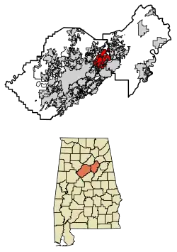 Location of Trussville in Jefferson County and St. Clair County, Alabama.