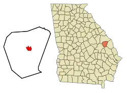 Location in Jenkins County and the state of Georgia