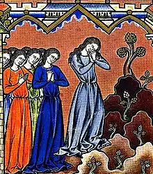 Jephthah's daughter laments – Maciejowski Bible (France, ca. 1250)