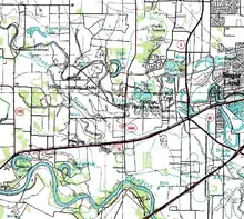 Topographical map of the Jester Prison Farm, the Central Prison Farm, and Sugar Land Regional Airport, July 1, 1990, U.S. Geological Survey