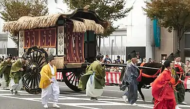 Reproduction Japanese aristocracy's bullock cart in Jidai Matsuri