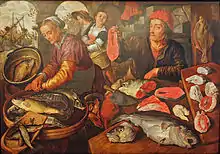 A 16th-century Flemish fishmonger painted by Joachim Beuckelaer.