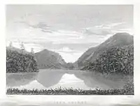 Mt. Colden, Caribou Mt., and Lake Colden as seen from the southwest. From Joel Tyler Headley's The Adirondack; or Life in the Woods (1849)