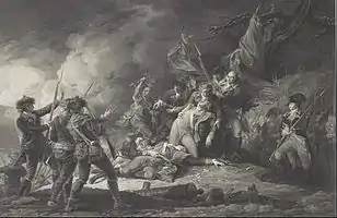 The Death of General Montgomery, In the Attack of Quebec, December 1775. Etching by Clemens after painting by John Trumbull.