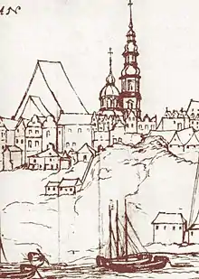 St John's Cathedral (left) and Jesuit Church, 1627.