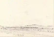 Old Sarum at Noon, a graphite sketch on slightly textured, medium white wove paper, 23.2 cm × 33.7 cm, 20 July 1829. Yale Center for British Art.