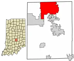 Location of Greenwood in Johnson County, Indiana