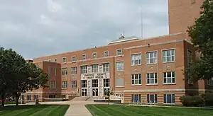 Former Johnson County Courthouse in Olathe (2009). It opened in 1952, closed in 2020, then demolished in 2021 after a new courthouse was finished.