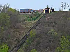 The upper station has an observation deck and visitor center/restaurant adjacent to it