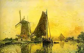 In Holland; Boats near the Mill, 1868