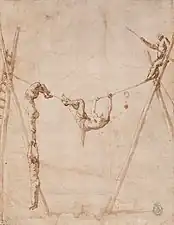 Acrobats on a High Wire, ca. 1634-35, pen & wash, 25.7 x 19.8 cm.,  Real Academia de Bellas Artes de San Fernando