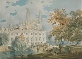Clare Hall and King's College Chapel, Cambridge, from the Banks of the River Cam, 1793, watercolour