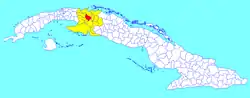 Jovellanos municipality (red) within  Matanzas Province (yellow) and Cuba