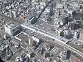 The station building seen from above in March 2015