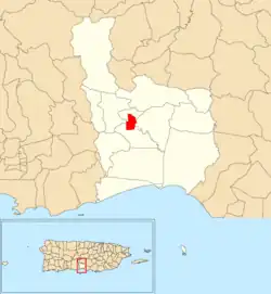 Location of Juana Díaz barrio-pueblo within the municipality of Juana Díaz shown in red