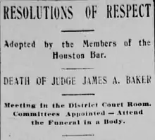 Newspaper clipping with headline announcing Baker's death
