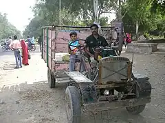 Jugaad vehicle Peter Rehra powered by an agricultural water pump engine.