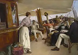 On the Yacht "Namouna", Venice (1890), Wadsworth Atheneum. Lillie Langtry is the seated woman, right.