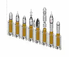 Possible configurations of the Jupiter launch vehicle family.