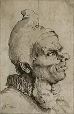 Large Grotesque Head, ca. 1617-27, etching, 22.3 x 15 cm.