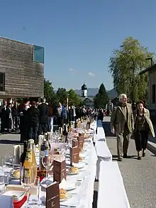 The longest cheese-table in the world (in the Guinness book of the records about 500 m) was covered on May 31, 2008, as celebration for the 10th anniversary of the KäseStrasse Bregenzerwald in Andelsbuch for about 2000 guests.
