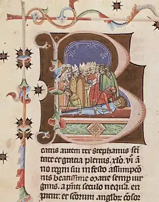 Chronicon Pictum, Hungarian, Hungary, King Saint Stephen, funeral, Queen Gisela, praying, priests, coffin, medieval, chronicle, book, illumination, illustration, history
