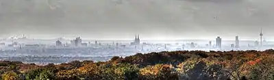 Panoramic view of Cologne on a rainy day as seen from Voiswinkel
