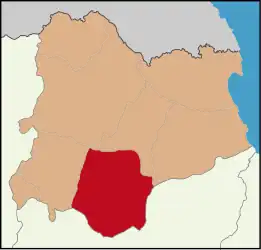 Map showing Lüleburgaz District in Kırklareli Province