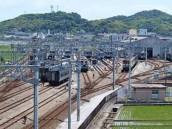 A view of the Kōchi Operations Centre in 2010. Trains enter the branch line for this rail yard from Tosa-Ikku.