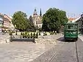 Historical tram on Main Street during an annual event