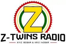 A Z inside concentric red, yellow, and green circles with the text Z-TWINS RADIO, KYIZ 1620AM & KRIZ 1420AM