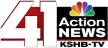 A large 41 in white with a red border next to a black box trimmed in red with the words "Action News" on two lines, the NBC peacock atop them, a red accent line, and the letters K S H B-TV in black beneath