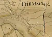 The old castle of Temse on a map from 1772