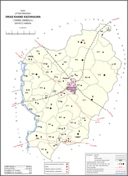 Map showing Balamau (#882) in Kachhauna CD block