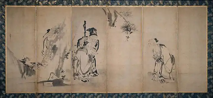 One of a pair of byōbu depicting The Four Sages of Mount Shang (商山四皓).