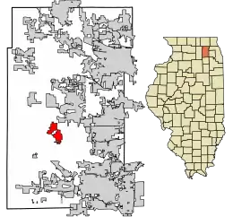 Location of Elburn in Kane County, Illinois.