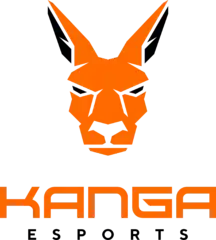 Logo of Kanga Esports, featuring a stylised black-and-orange kangaroo head