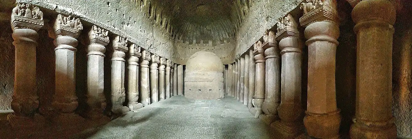 Great Chaitya hall at Kanheri in Mumbai. A slightly late imitation of the Great Chaitya at Karla Caves.