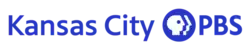 From left: the words Kansas City in a thinner blue sans serif, the PBS network logo in blue, and the letters PBS in a bolder sans serif in blue