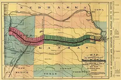 Map of the Kansas Pacific Railroad land grants in 1869