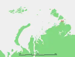 Location of Cape Chelyuskin at the northern end of the Taymyr Peninsula