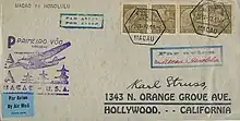 Philatelic cover made by Struss for one leg of the inaugural 1937 flights extending PanAm's airmail service from the US West Coast beyond Manila, to Hong Kong and Macau (return leg).