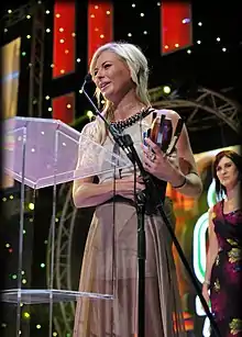 Karlien van Jaarsveld accepting one of the numerous Ghoema Awards that was awarded to her during the Ghoema Music Awards 2012.