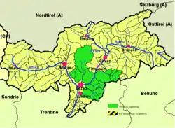 Salten-Schlern district (highlighted in green) within South Tyrol