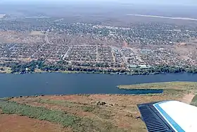 Aerial view of Kasane with Chobe RiverTop right corner Kasane Airport