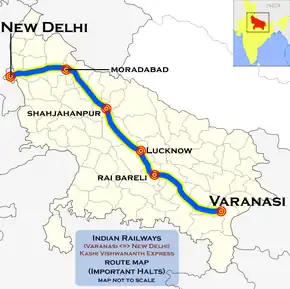 Anand Vihar - Varanasi Garibrath route map